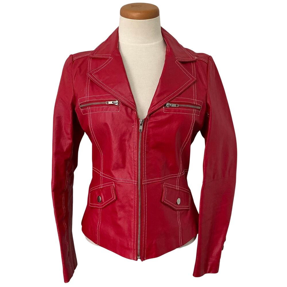 Metro Style Red Leather Moto Jacket Women’s size 10